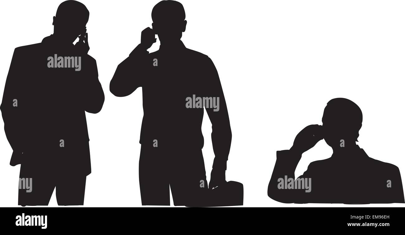 Des silhouettes d'hommes d'affaires et téléphone mobile parlant de marche Illustration de Vecteur