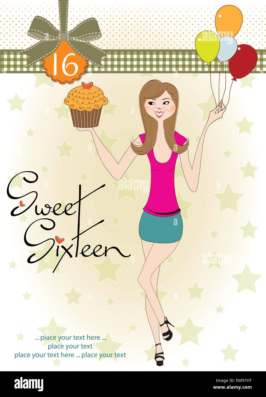 Sweet Sixteen Carte D Anniversaire Avec Jeune Fille Image Vectorielle Stock Alamy