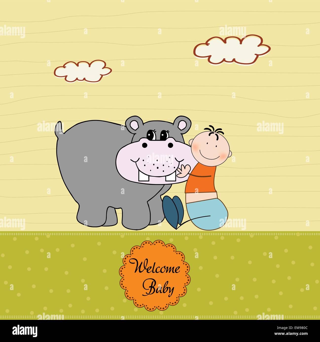 Nouvelle invitation bébé hippopotame avec Illustration de Vecteur