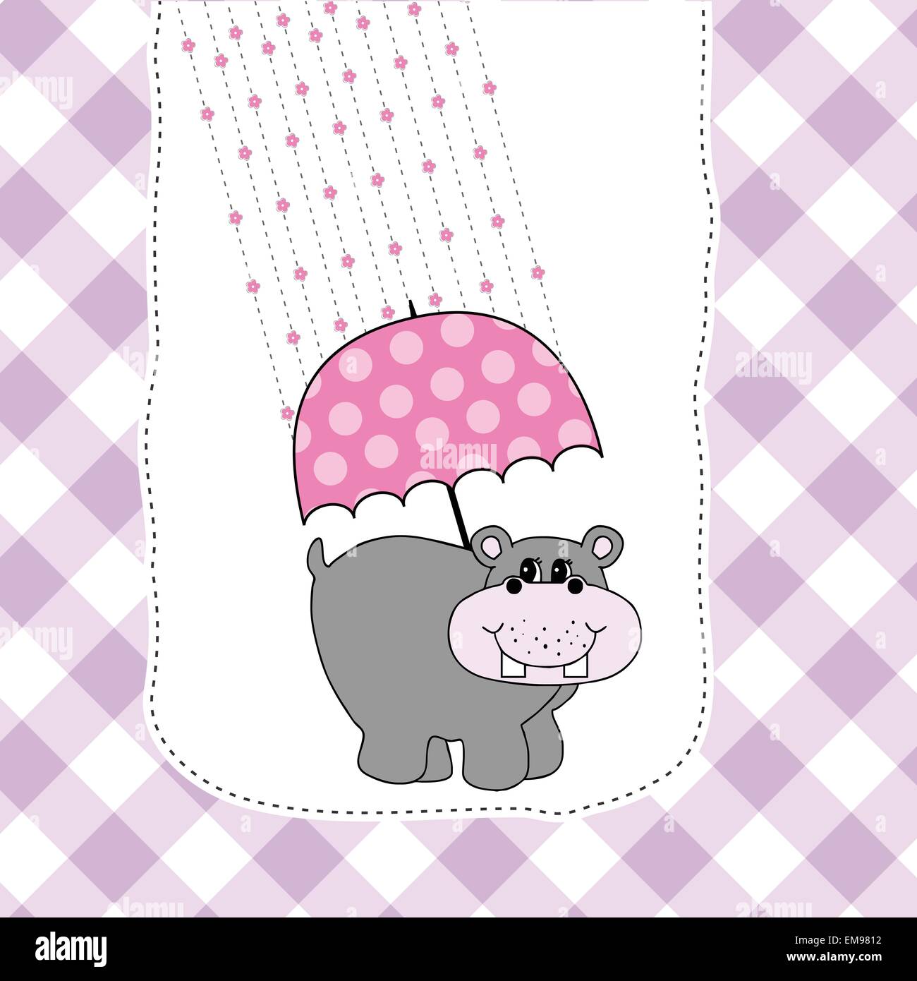 Nouvelle invitation bébé hippopotame avec Illustration de Vecteur