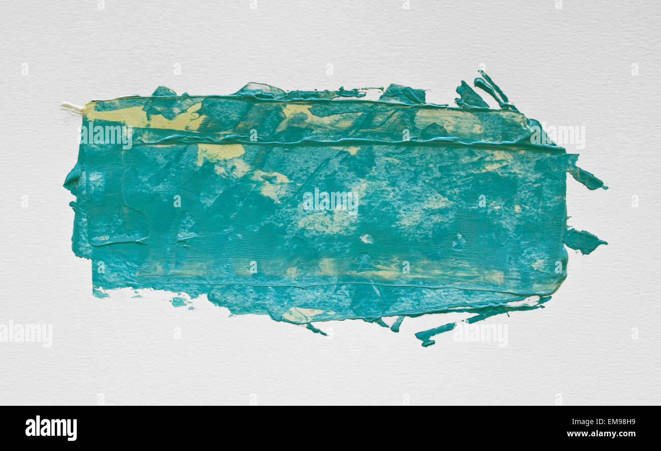 Peinture acrylique aquarelle turquoise avec le pinceau sur du papier blanc. Banque D'Images