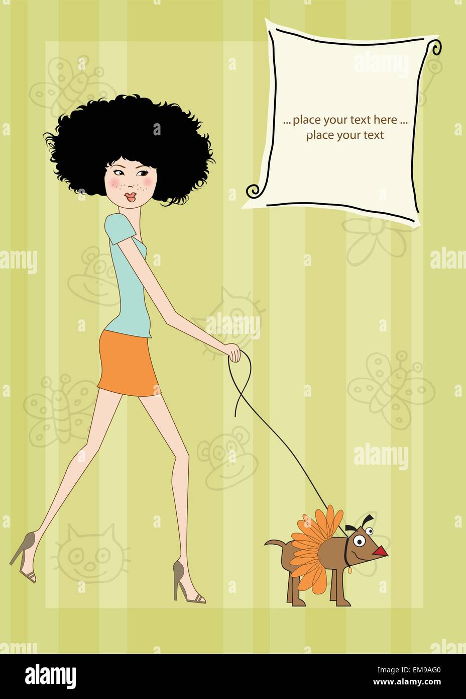 Jolie jeune femme avec son chien habillé Image Vectorielle ...