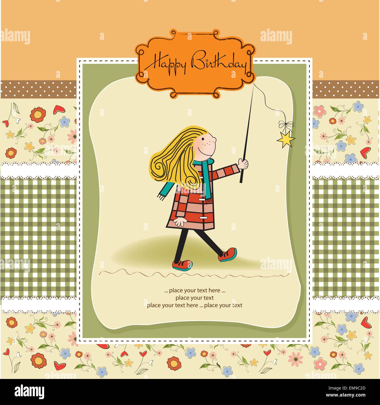 Carte D Anniversaire Avec Jeune Fille Image Vectorielle Stock Alamy