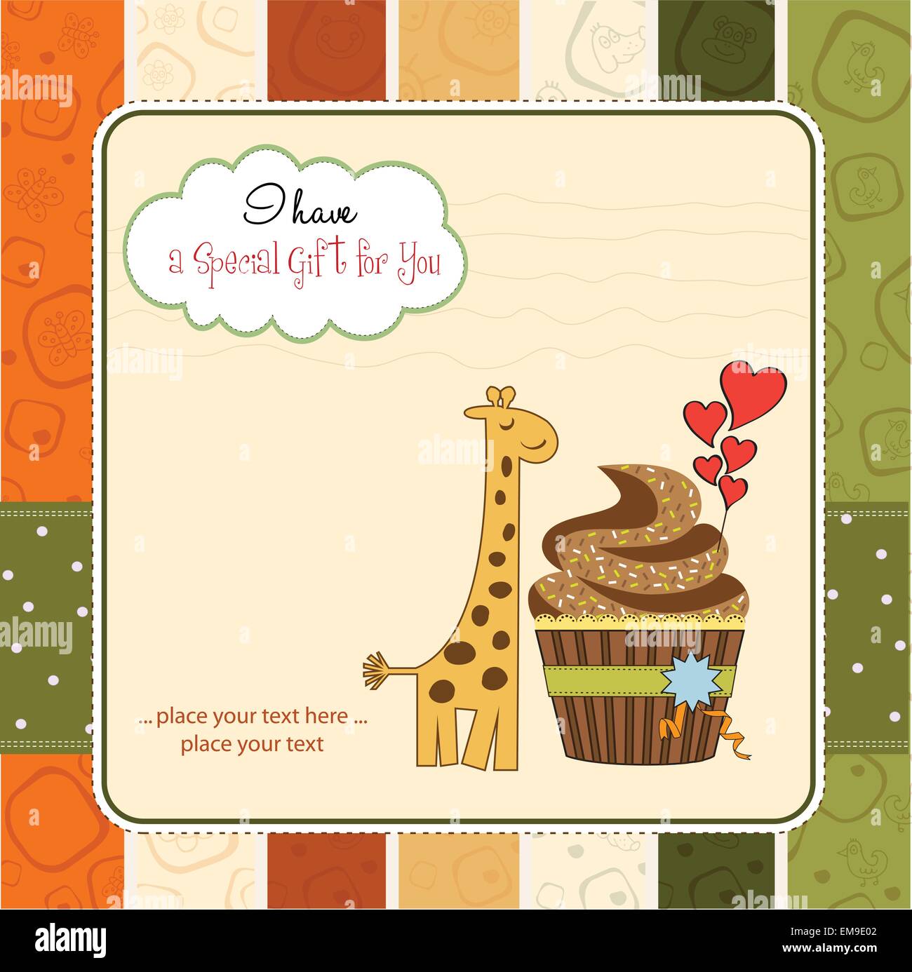 Carte de souhaits d'anniversaire avec girafe et cupcake Illustration de Vecteur