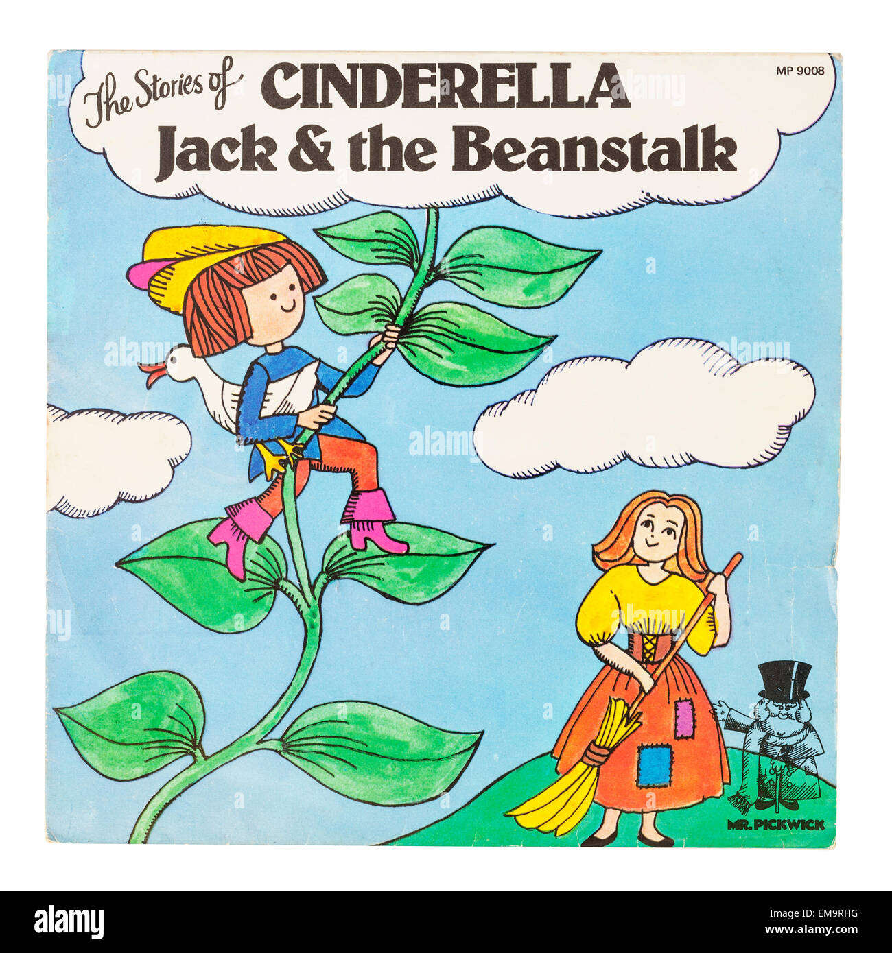Une aire d'un disque vinyle a appelé l'histoire de Cendrillon et Jack et le haricot magique sur un fond blanc Banque D'Images