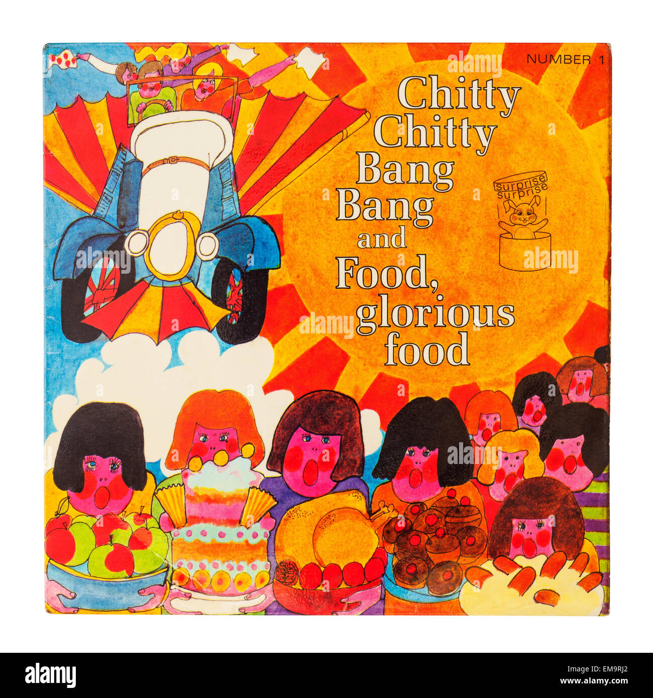 Une aire d'un disque vinyle appelé Chitty Chitty Bang Bang sur un fond blanc Banque D'Images