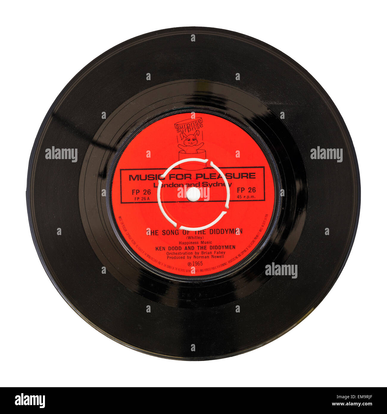 Une aire d'un disque vinyle intitulé La chanson de l'Diddymen avec Ken Dodd sur fond blanc Banque D'Images