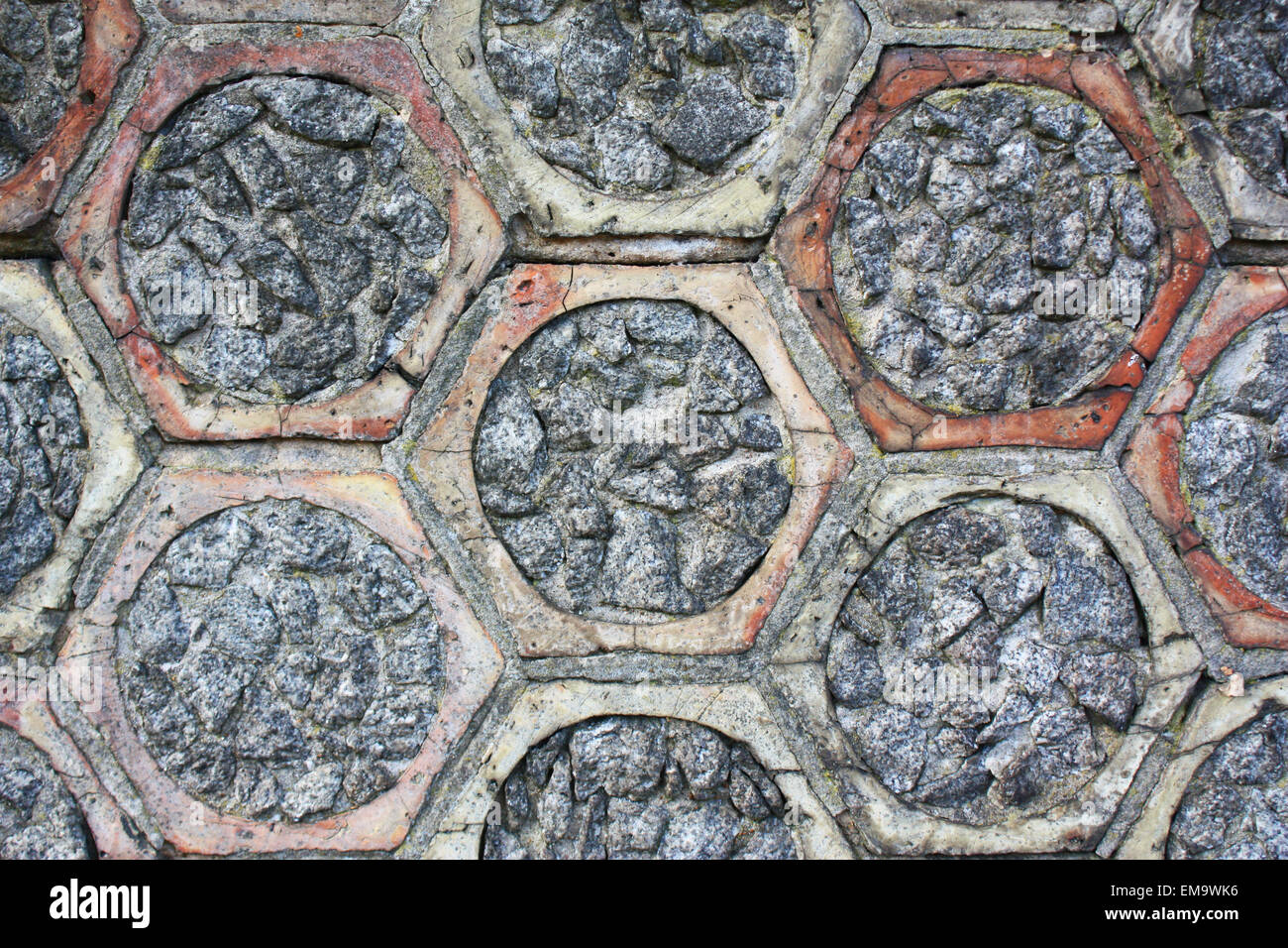 Modèle mur en pierre de forme hexagonale Banque D'Images