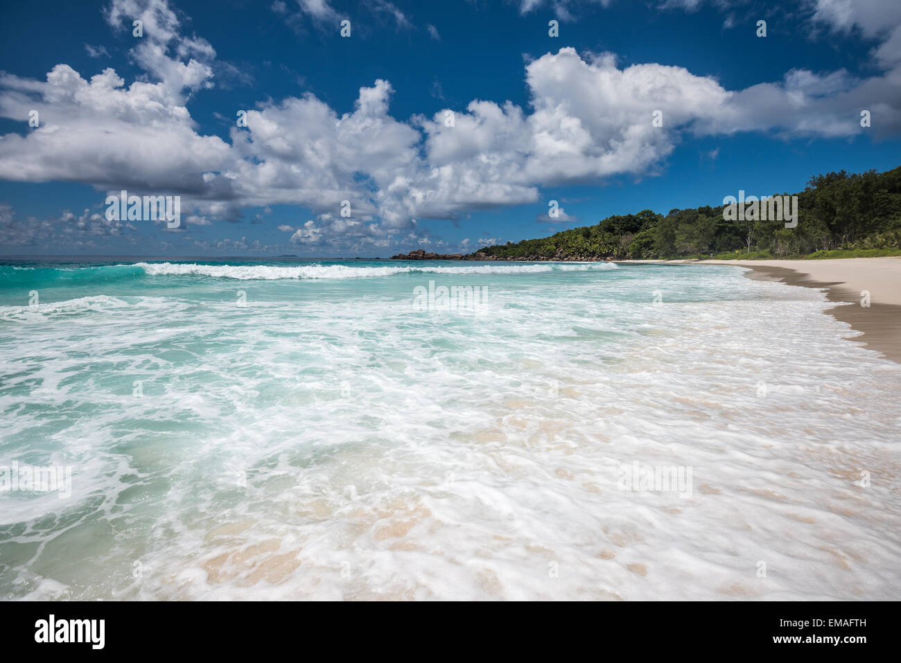 Anse Coco tropical beach, l'île de La Digue, Seychelles Banque D'Images