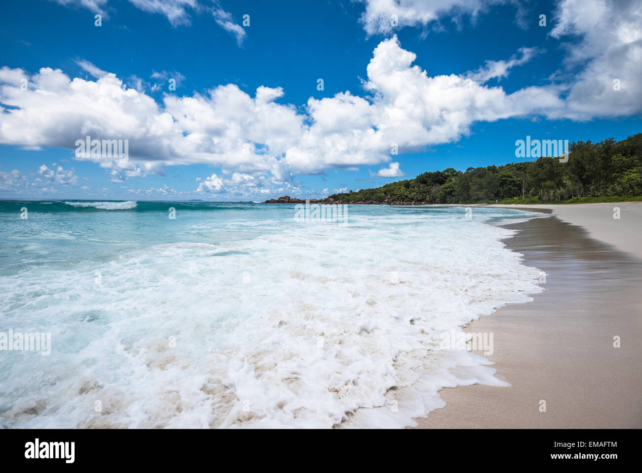 Anse Coco tropical beach, l'île de La Digue, Seychelles Banque D'Images