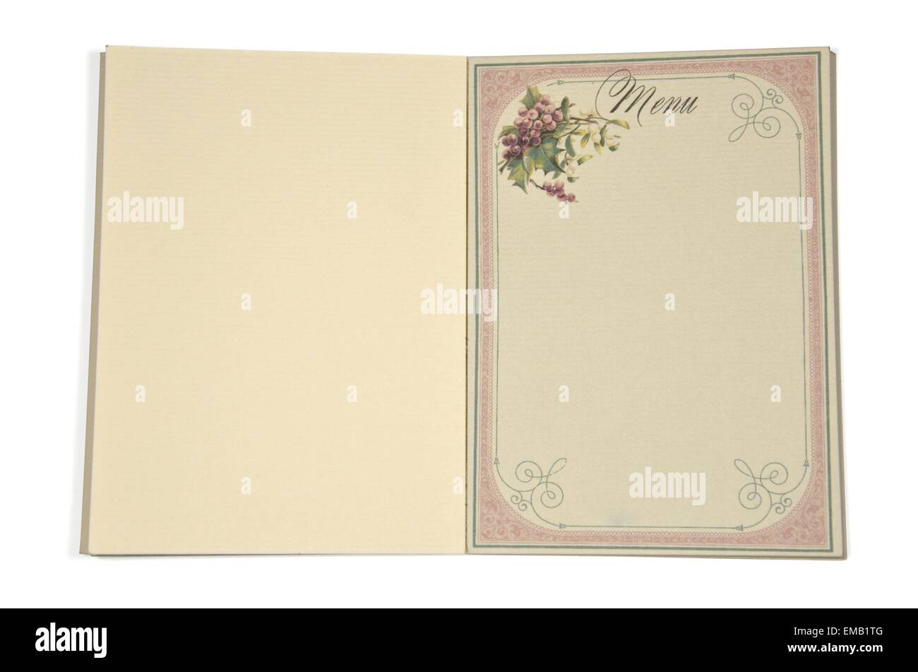 Ouvrir le menu Carte. Papier beige avec bordure, sur fond blanc. Banque D'Images