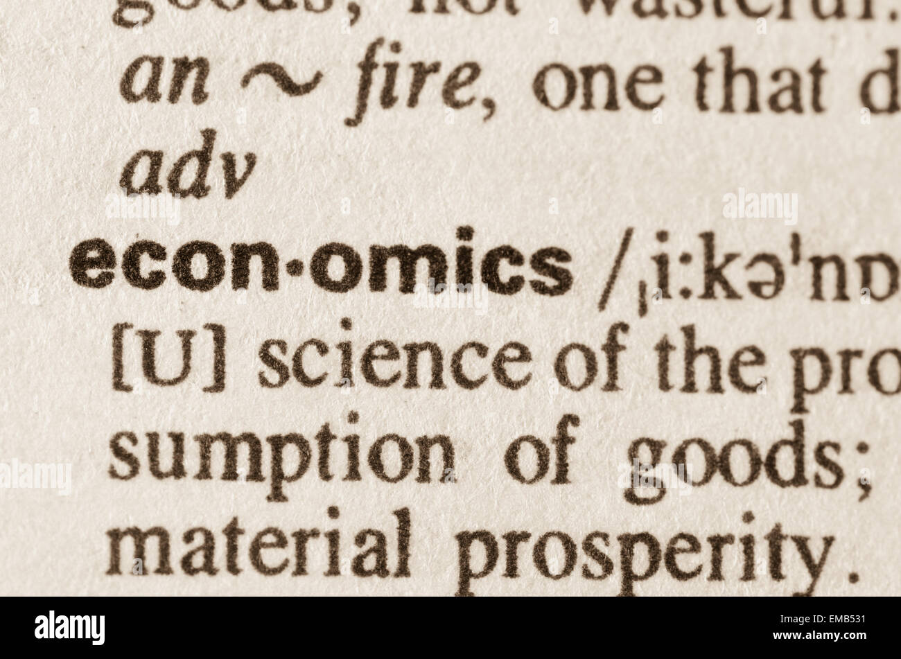 Définition du mot dans le dictionnaire d'économie Banque D'Images