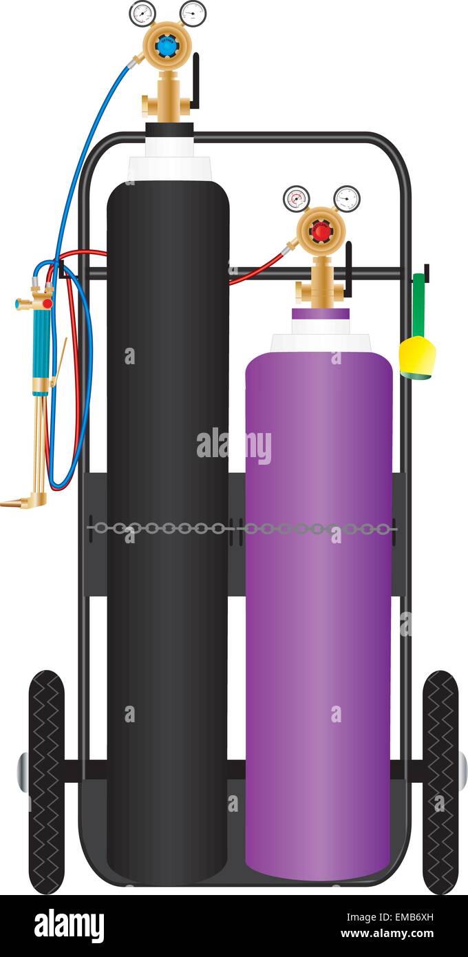 Une illustration détaillée de l'Oxy acétylène Torche de découpe, cylindres et lunettes isolated on white Illustration de Vecteur