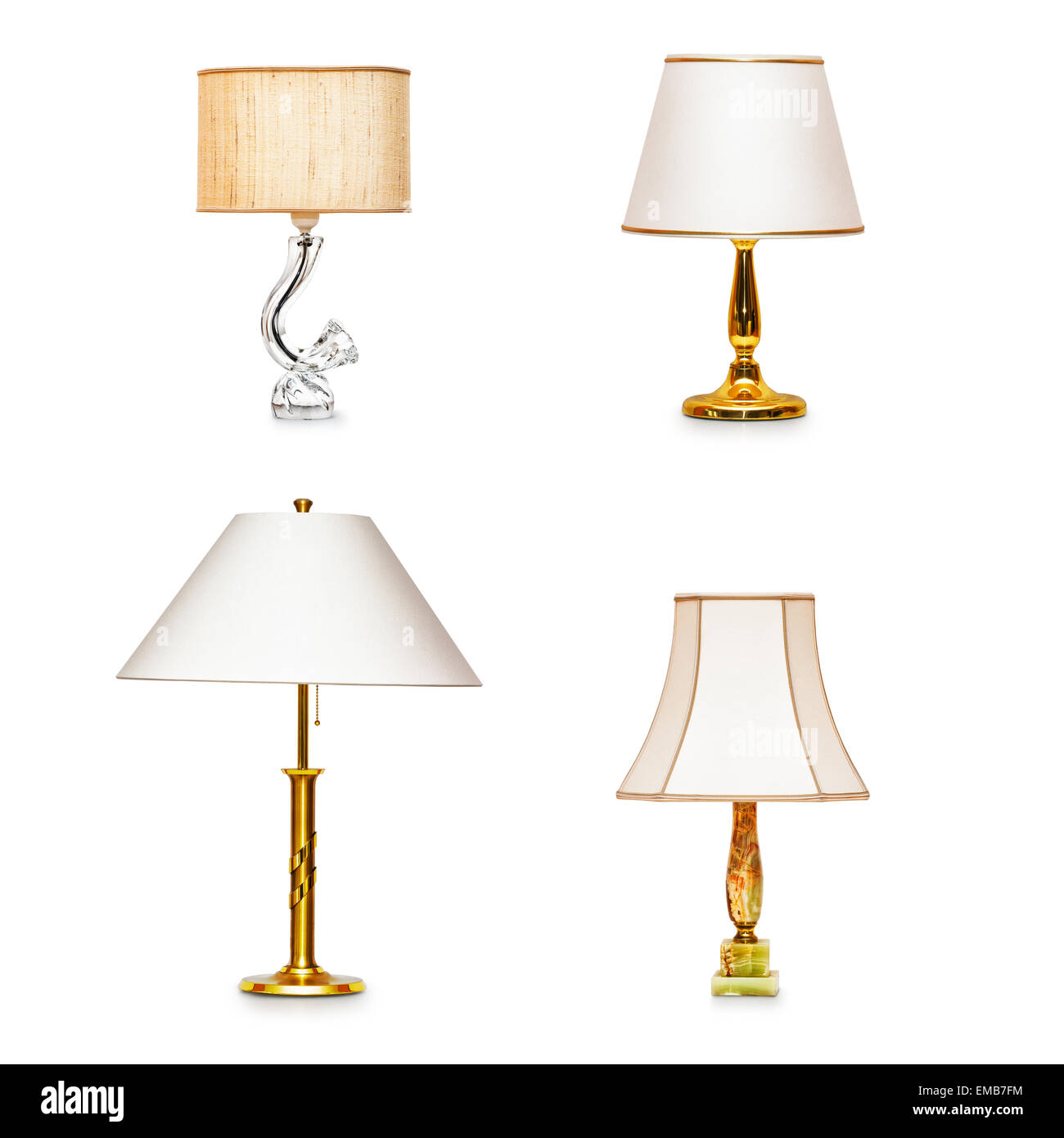 Classique table lamps collection isolé sur fond blanc Banque D'Images