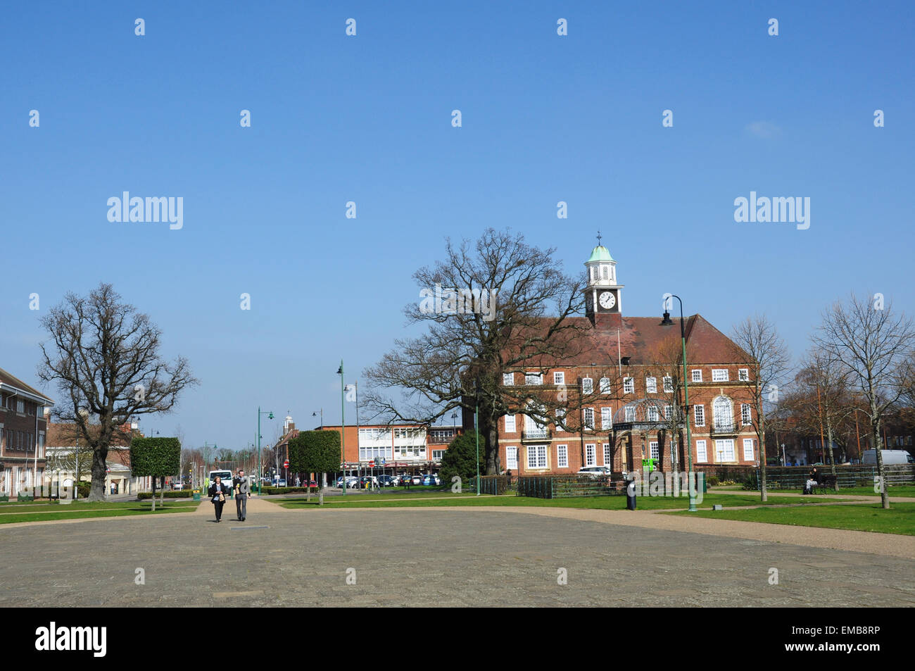 Une Amérique du Hertfordshire College Building face à Broadway Gardens, Letchworth Garden City, Hertfordshire Banque D'Images