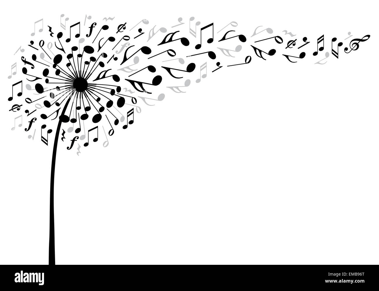 Pissenlit fleur musicale avec le vol des notes de musique, vector illustration Banque D'Images