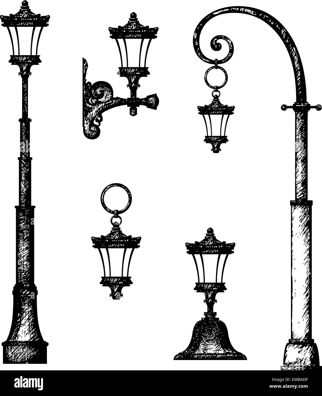 Croquis de l'éclairage de rue, dessin vectoriel Illustration de Vecteur