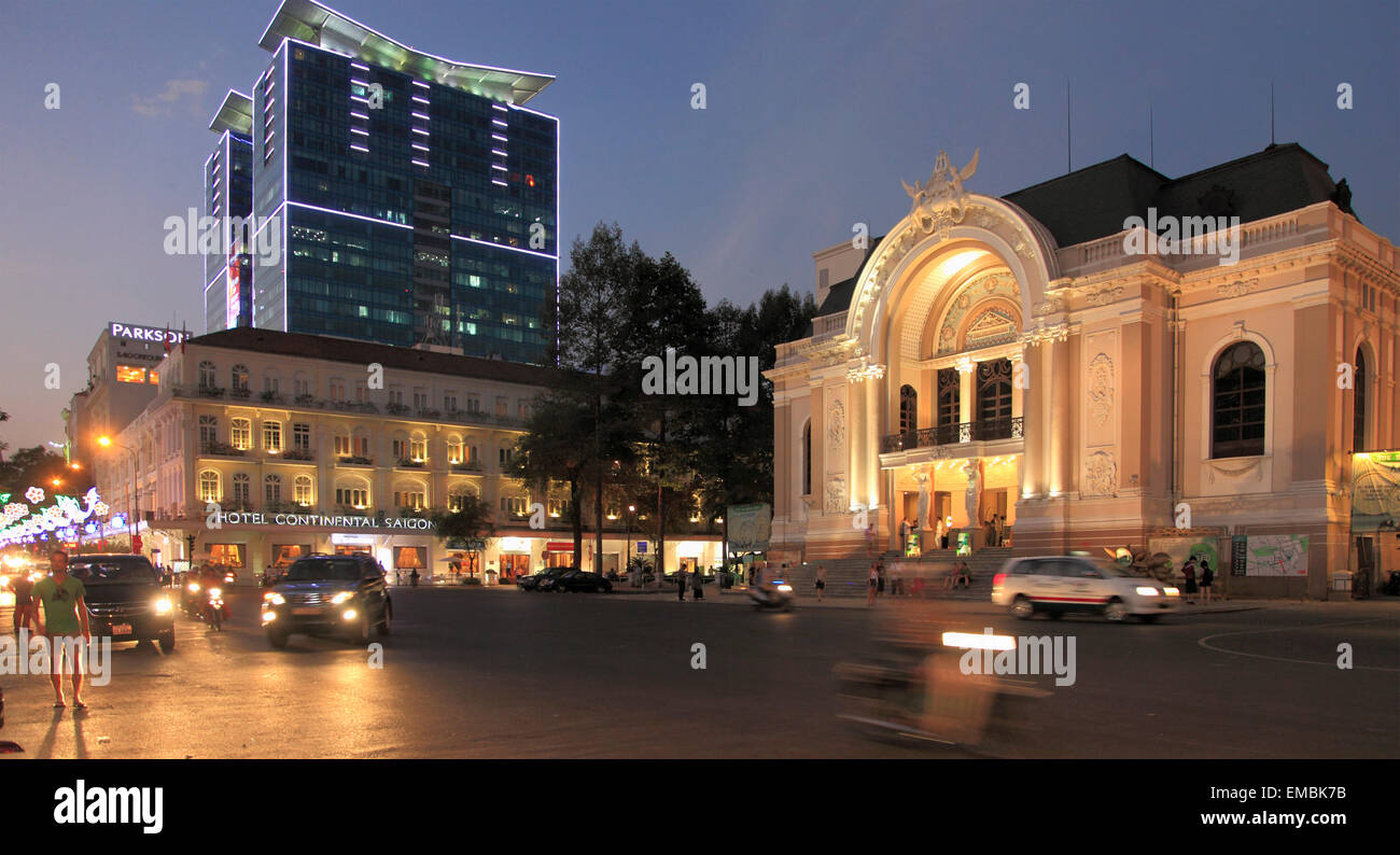 Vietnam, Ho Chi Minh Ville, Saigon, Théâtre Municipal, Continental Hotel, Centre Vincom, Banque D'Images