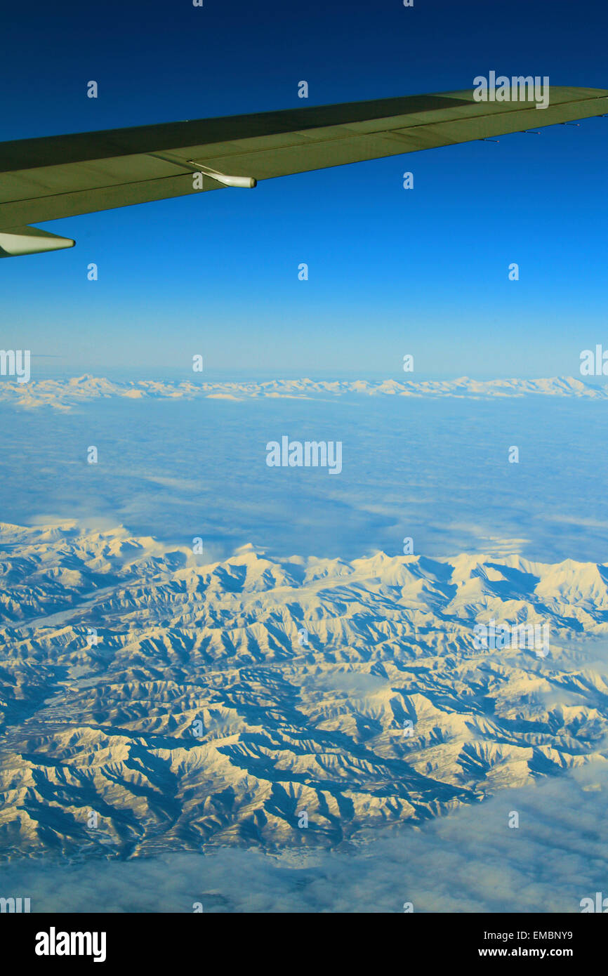 La Russie, la péninsule du Kamtchatka, vue aérienne, aile d'avion, Banque D'Images