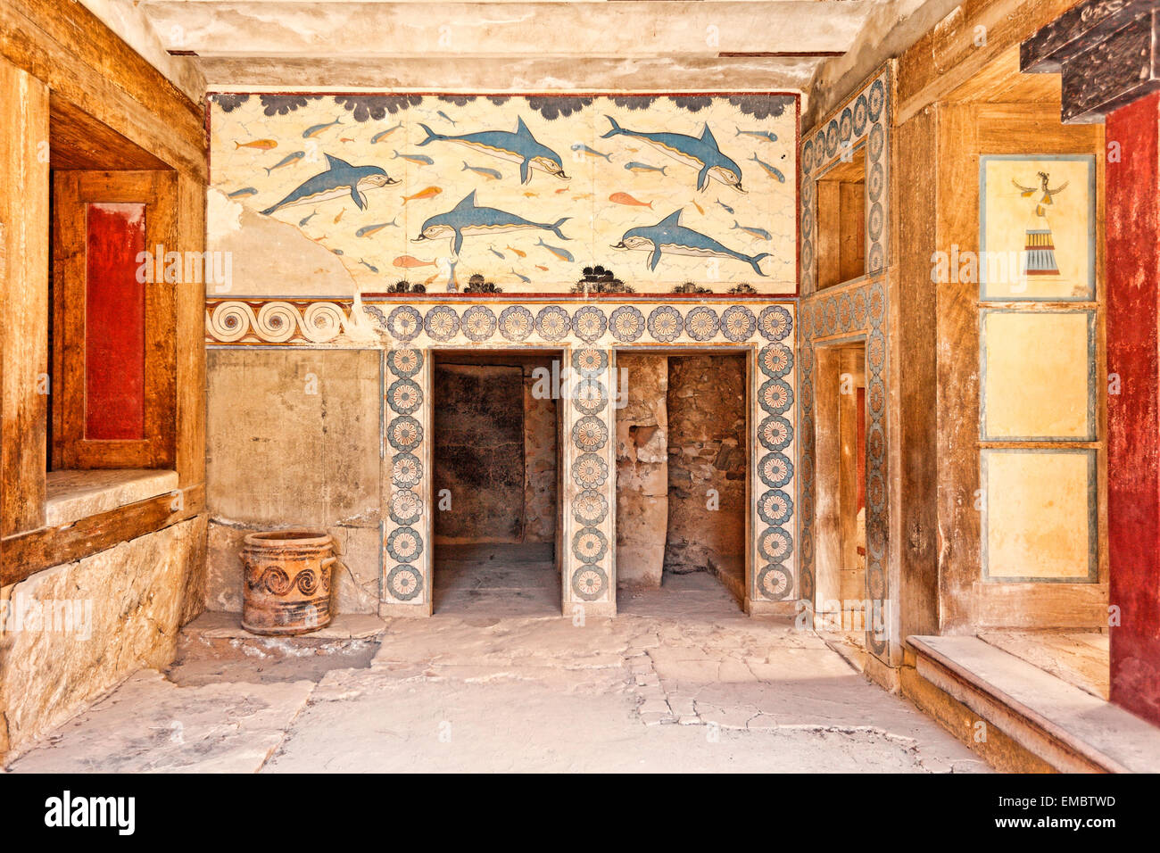 Le hall de l'axes double et la reine de l'Aegean Palace à Cnossos en Crète, Grèce Banque D'Images