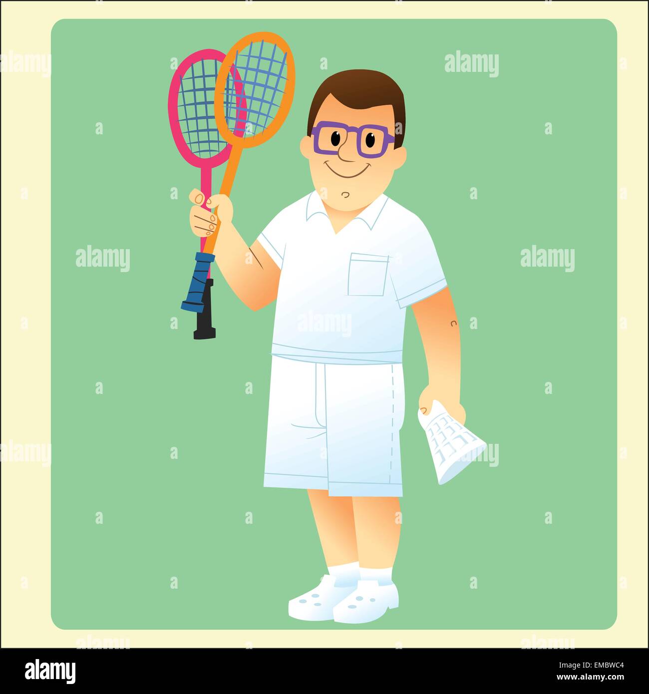 L'homme complète dans des vêtements d'été traite de jouer au badminton sports Illustration de Vecteur