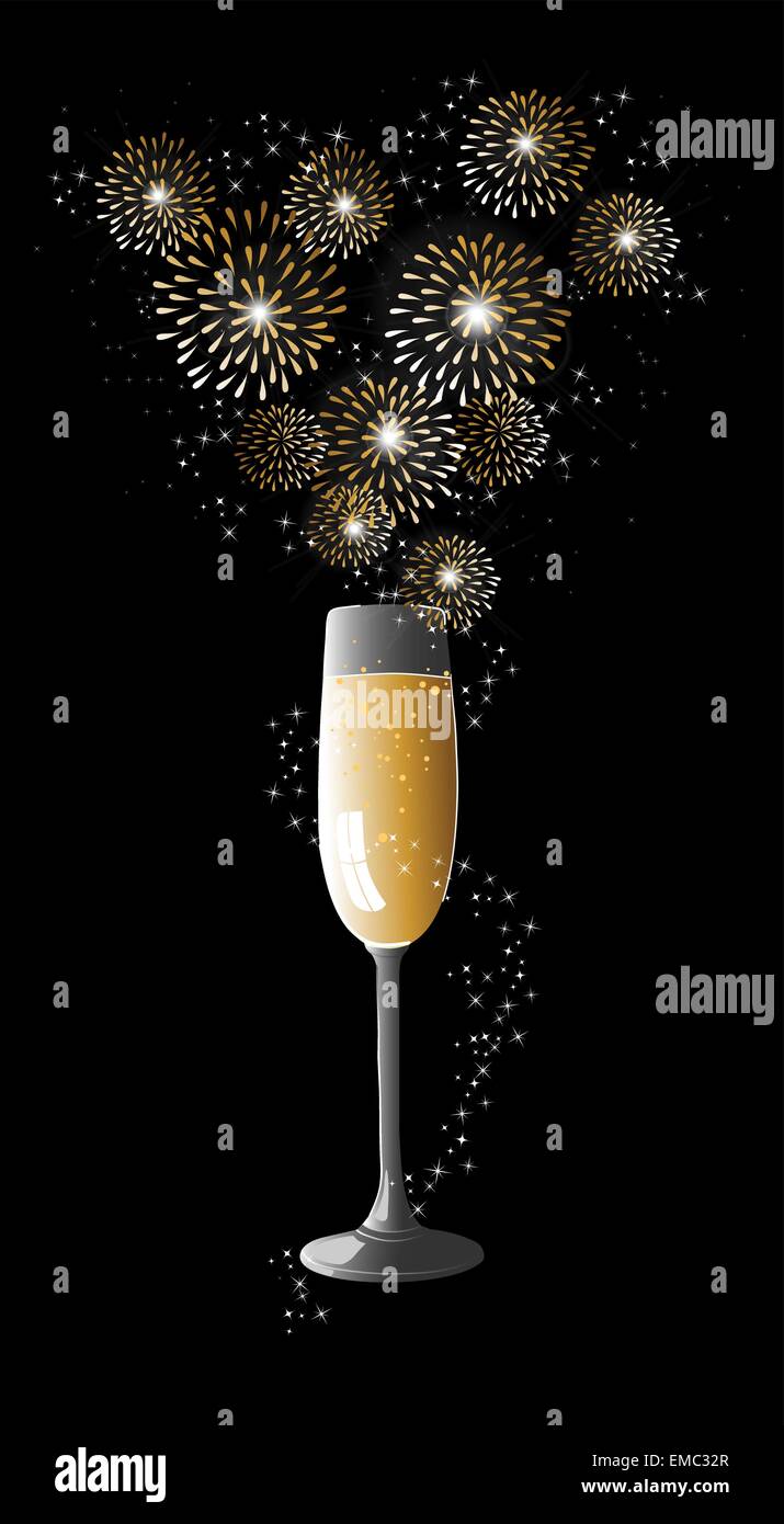 Bonne année 2014 carte de vœux d'artifice champagne Illustration de Vecteur