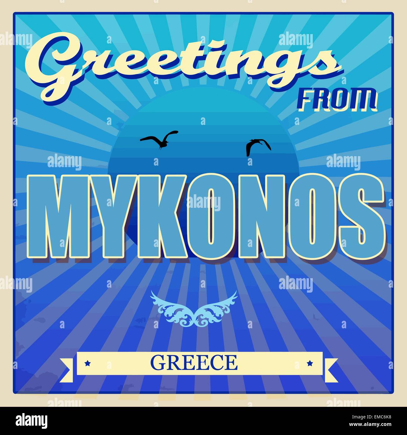 Mykonos, Grèce affiche touristique Illustration de Vecteur