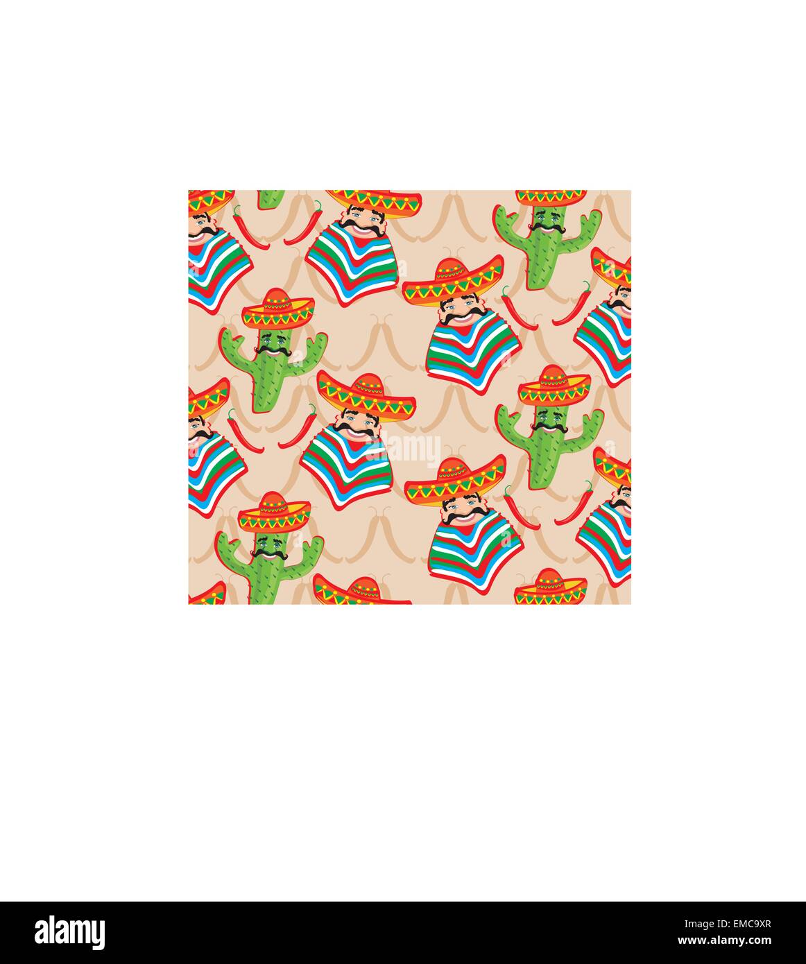 Motif mexicain avec cactus, hat and chill illustration over bac Illustration de Vecteur