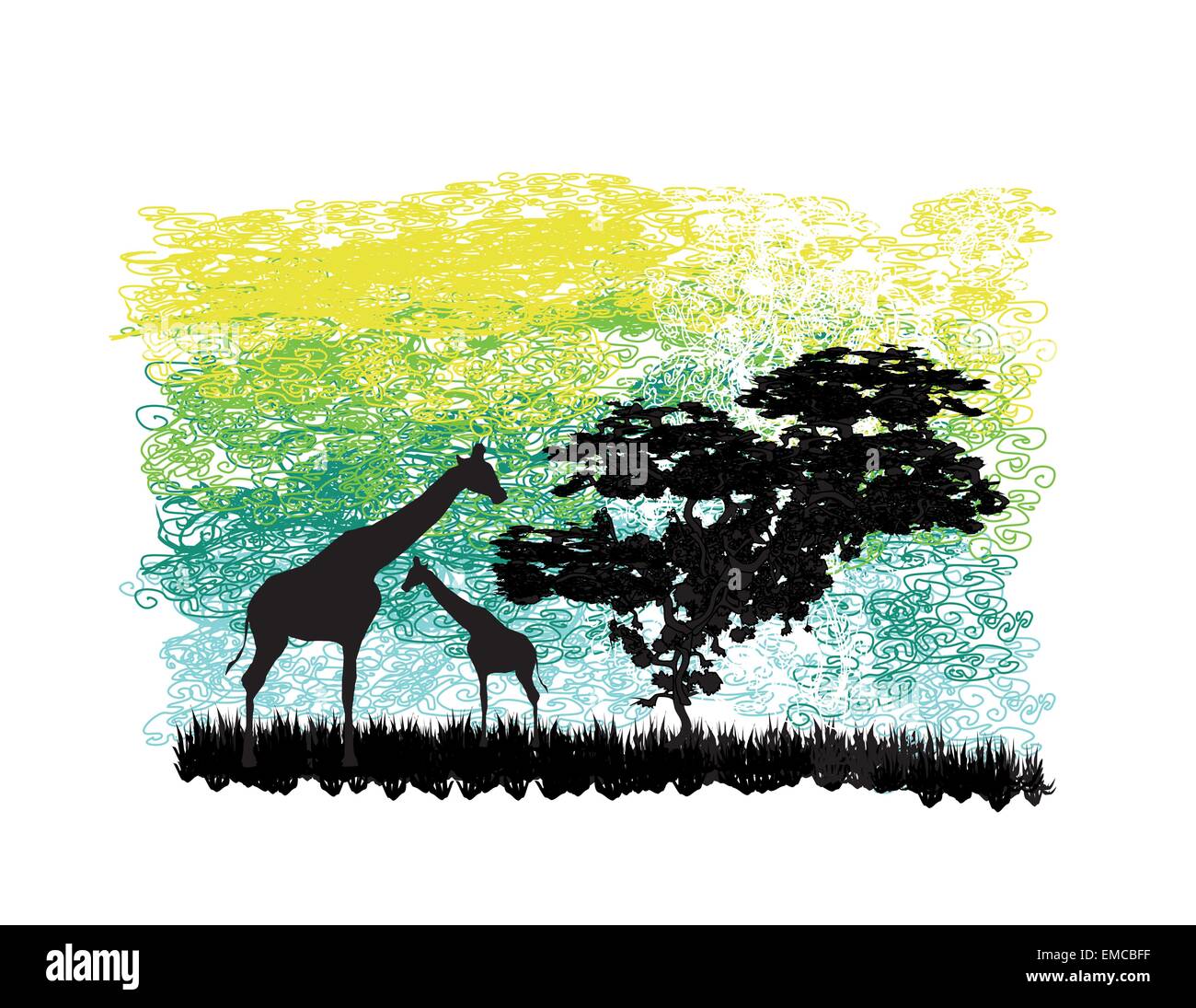 Abstract illustration avec des girafes et un arbre Illustration de Vecteur