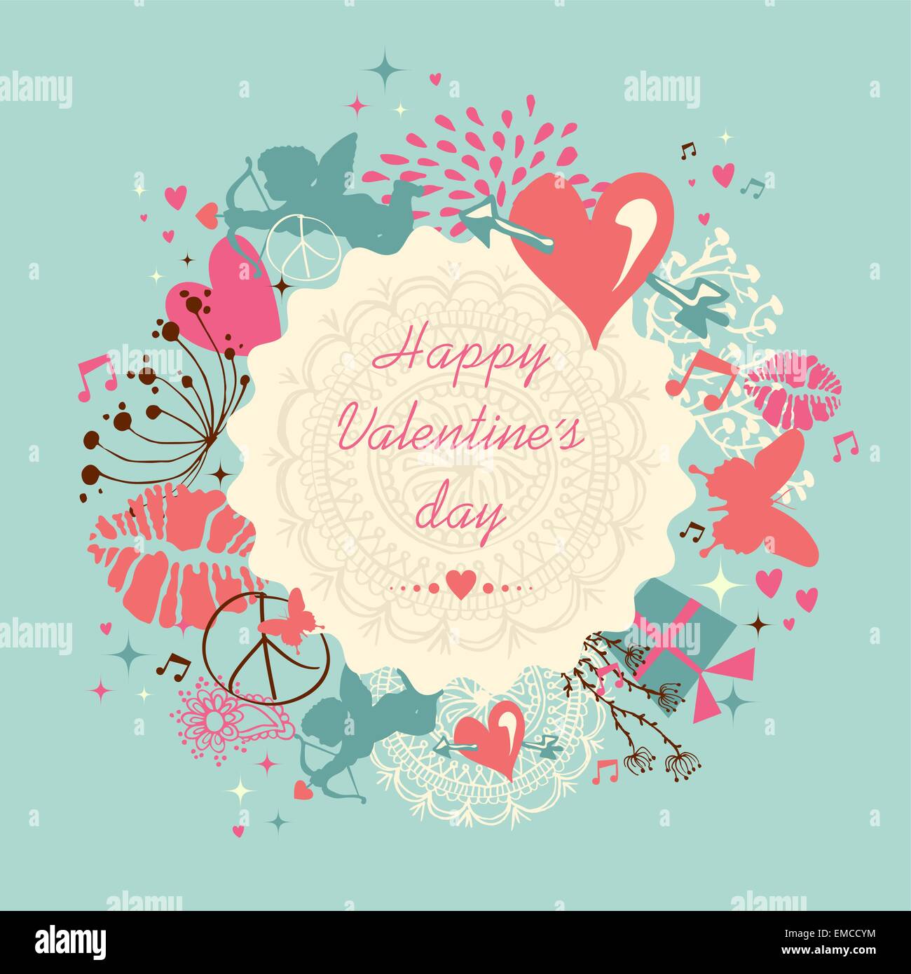 Cute Happy Valentine's day Greeting card Illustration de Vecteur