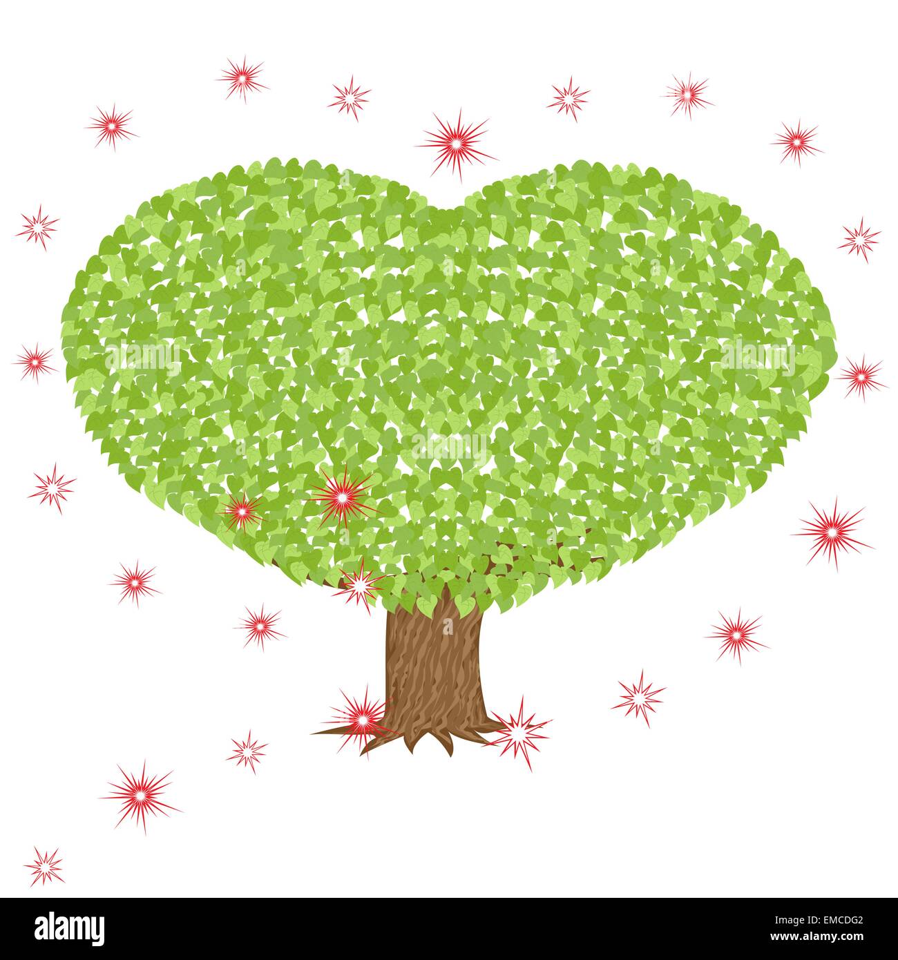 Arbre vert avec la couronne en forme de coeur Illustration de Vecteur