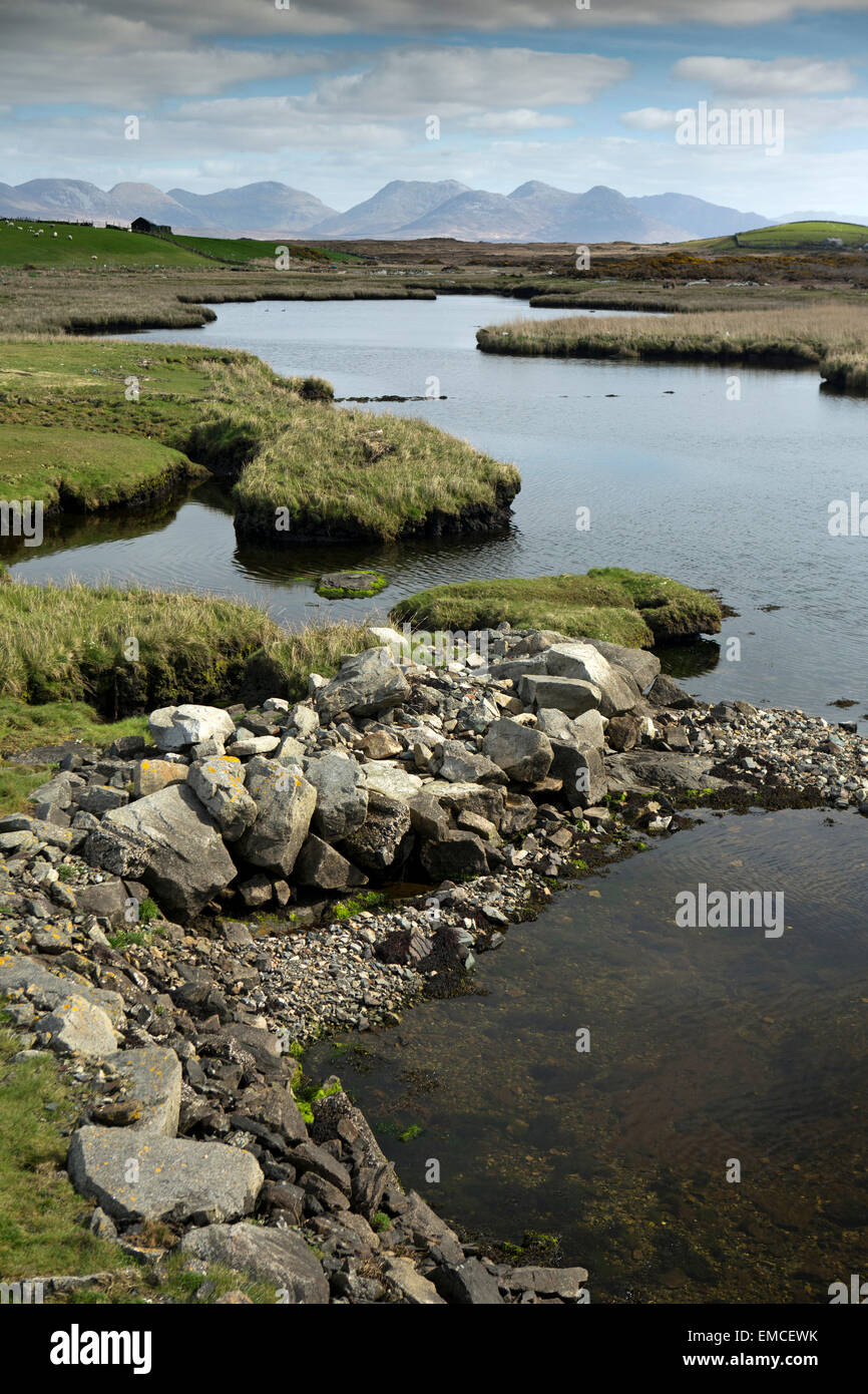 L'Irlande, Galway, le Connemara, Co Ballyconneely, vue sur l'entrée aux douze boggy Bens Banque D'Images