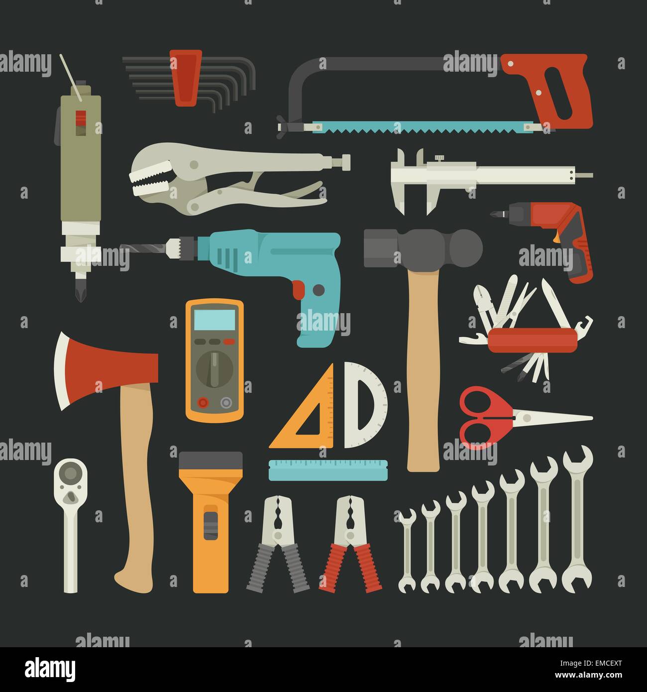 Outils à main design plat , icon set Illustration de Vecteur