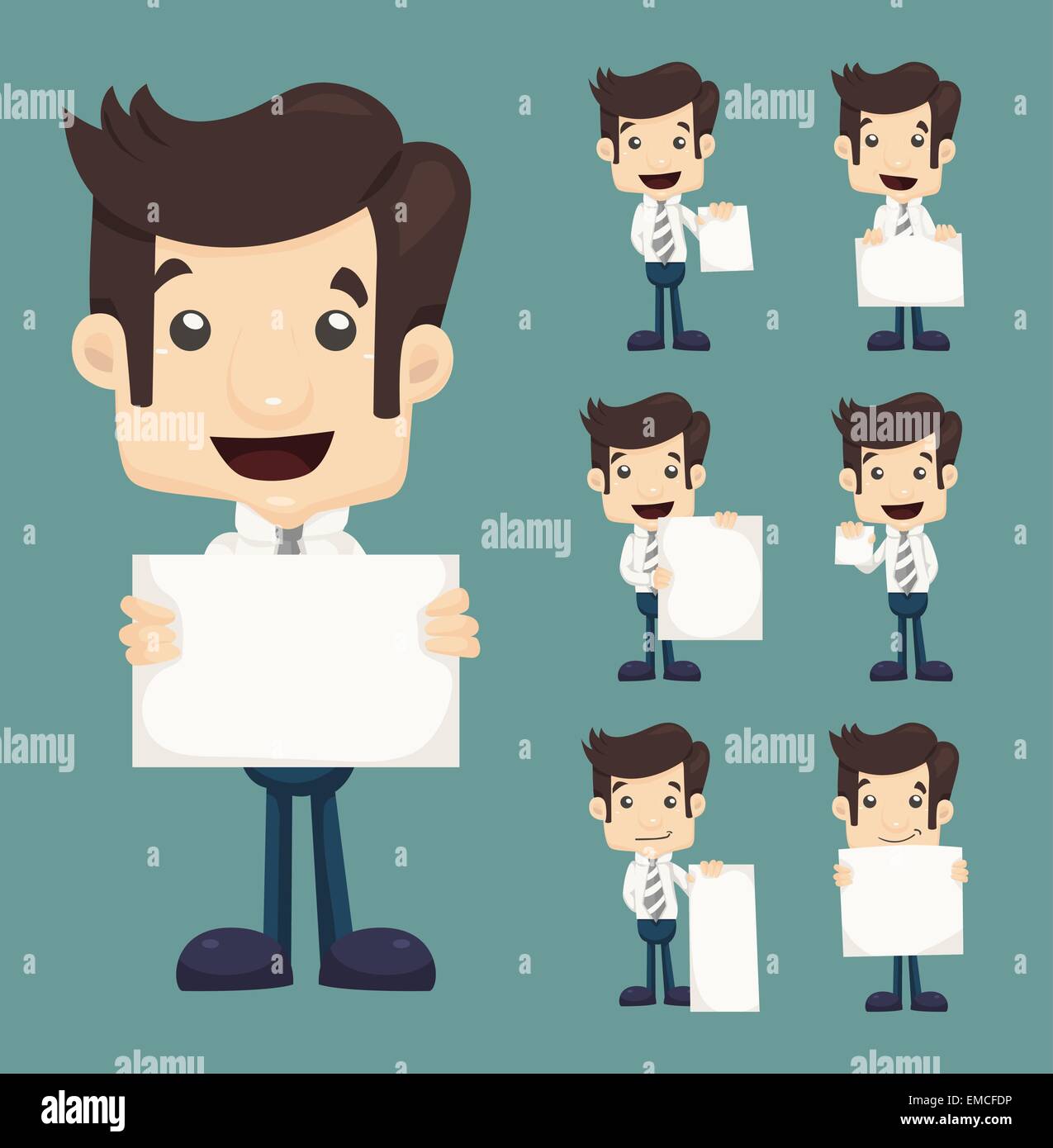 Set of businessman holding blank caractères notes pose Illustration de Vecteur