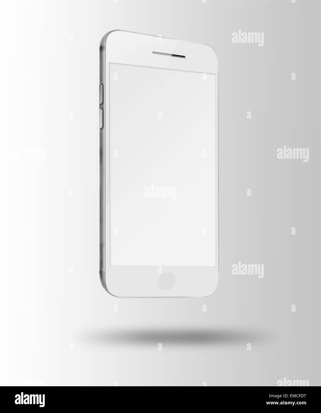 Téléphone intelligent avec écran blanc sur fond gris. Illustration très détaillée. Banque D'Images