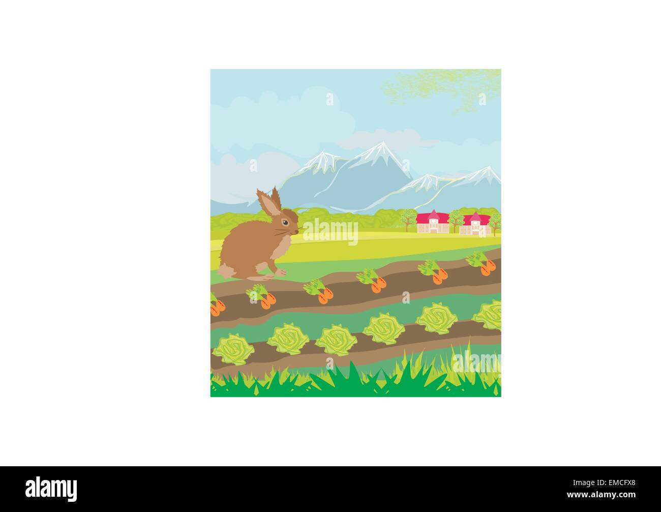 Paysage rural avec le lièvre Illustration de Vecteur