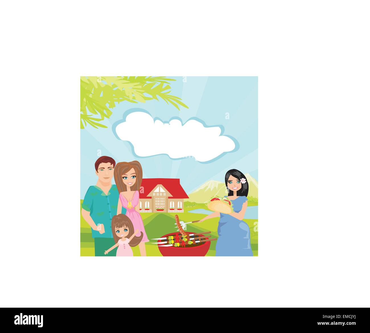 Family having barbecue dans le jardin Illustration de Vecteur