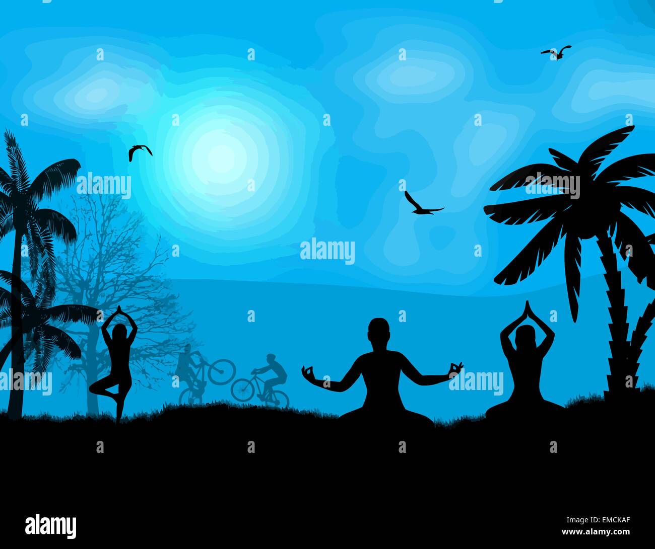 La méditation yoga silhouettes Illustration de Vecteur