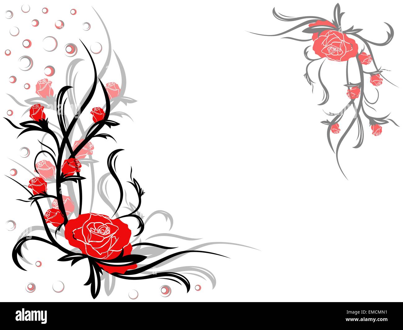 Carte postale swirl floral avec roses rouges Illustration de Vecteur