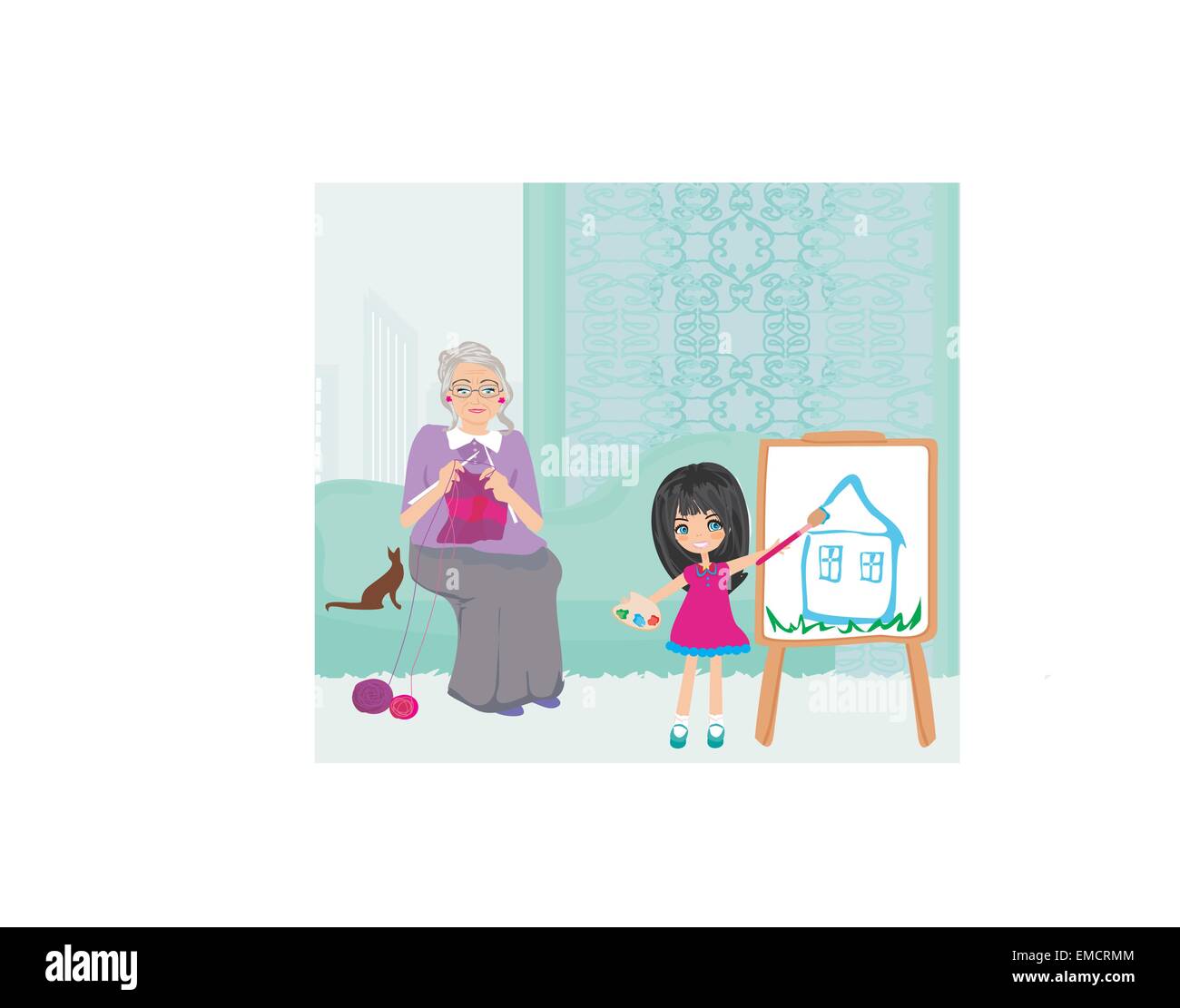 Grand-mère et petite-fille de détente à la maison Illustration de Vecteur