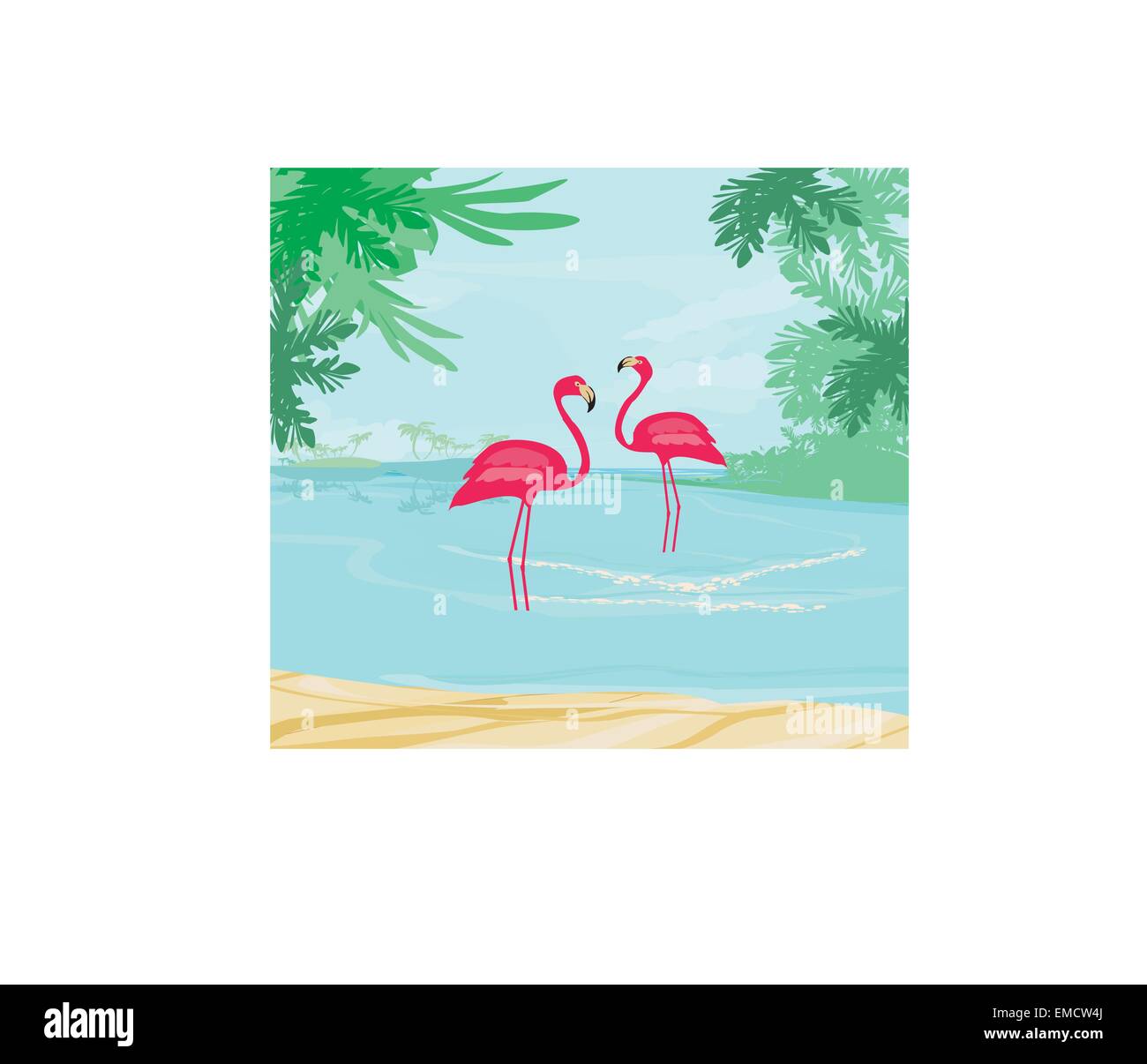 Illustration avec green palms et flamant rose Illustration de Vecteur