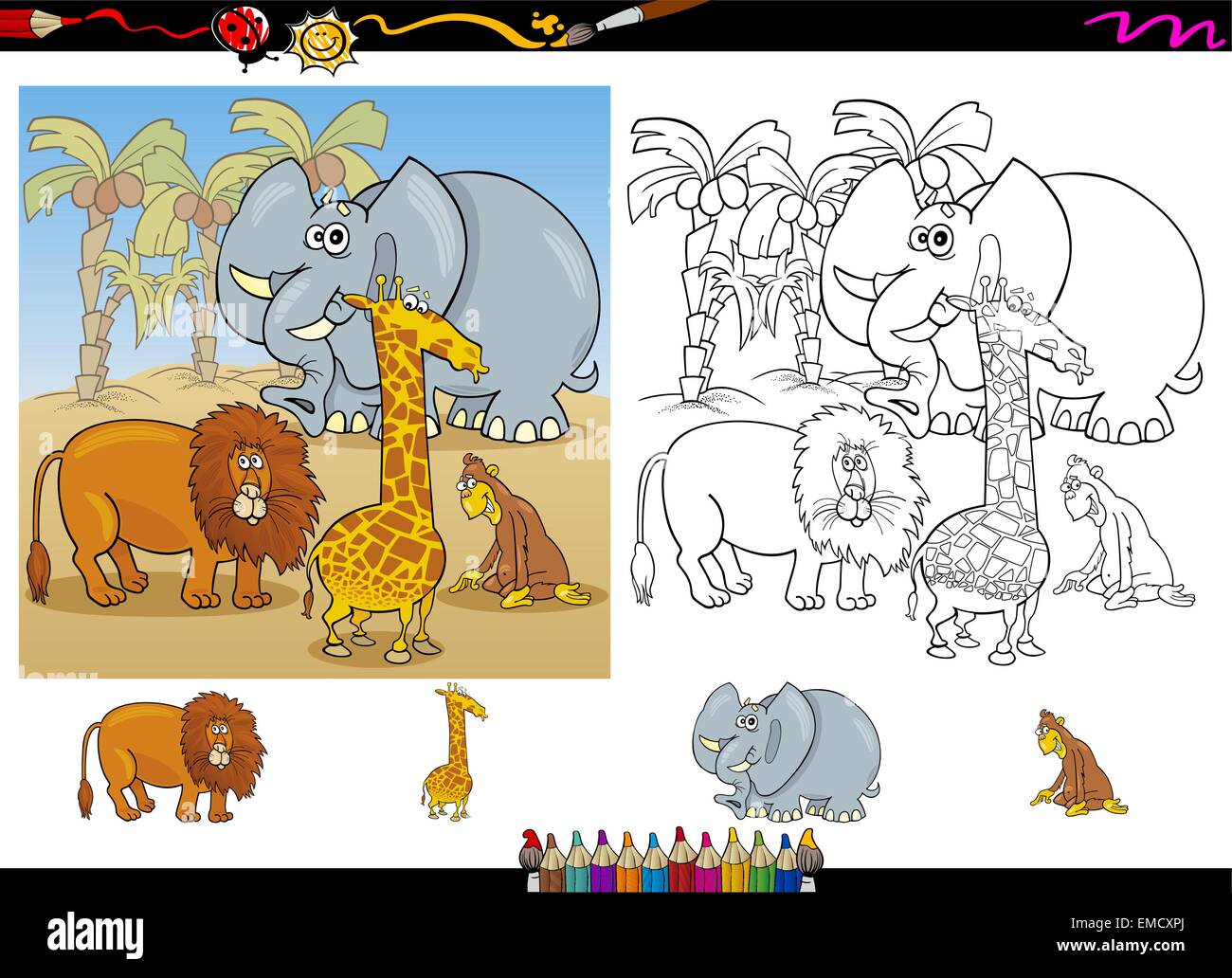 African animals coloring page set Banque d'images vectorielles - Alamy