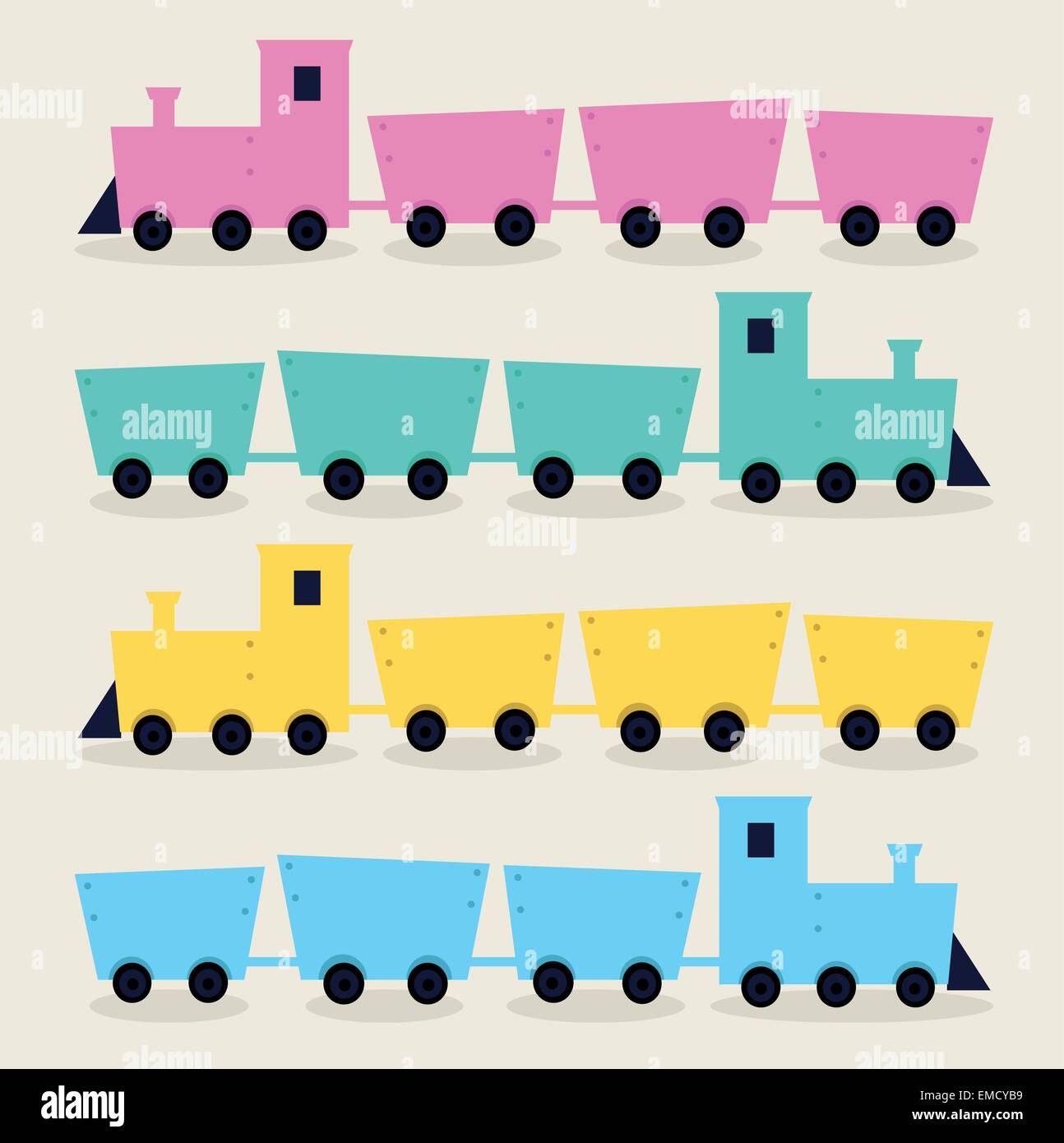 Les trains colorés isolé sur fond beige Illustration de Vecteur