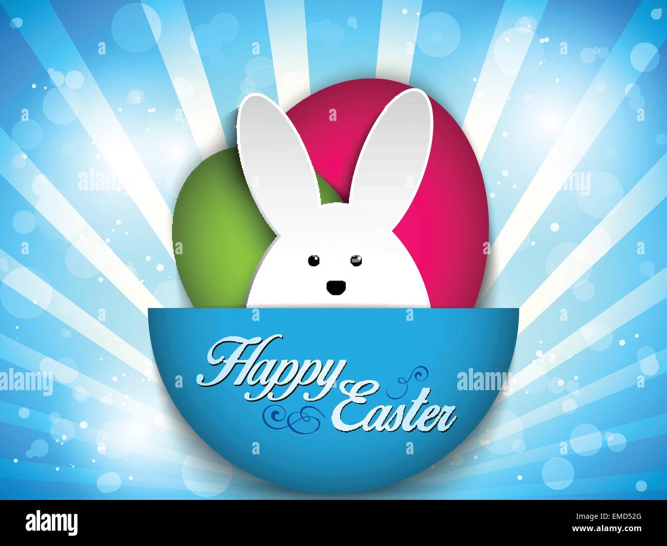 Joyeuses Pâques Lapin Lapin sur fond bleu Illustration de Vecteur