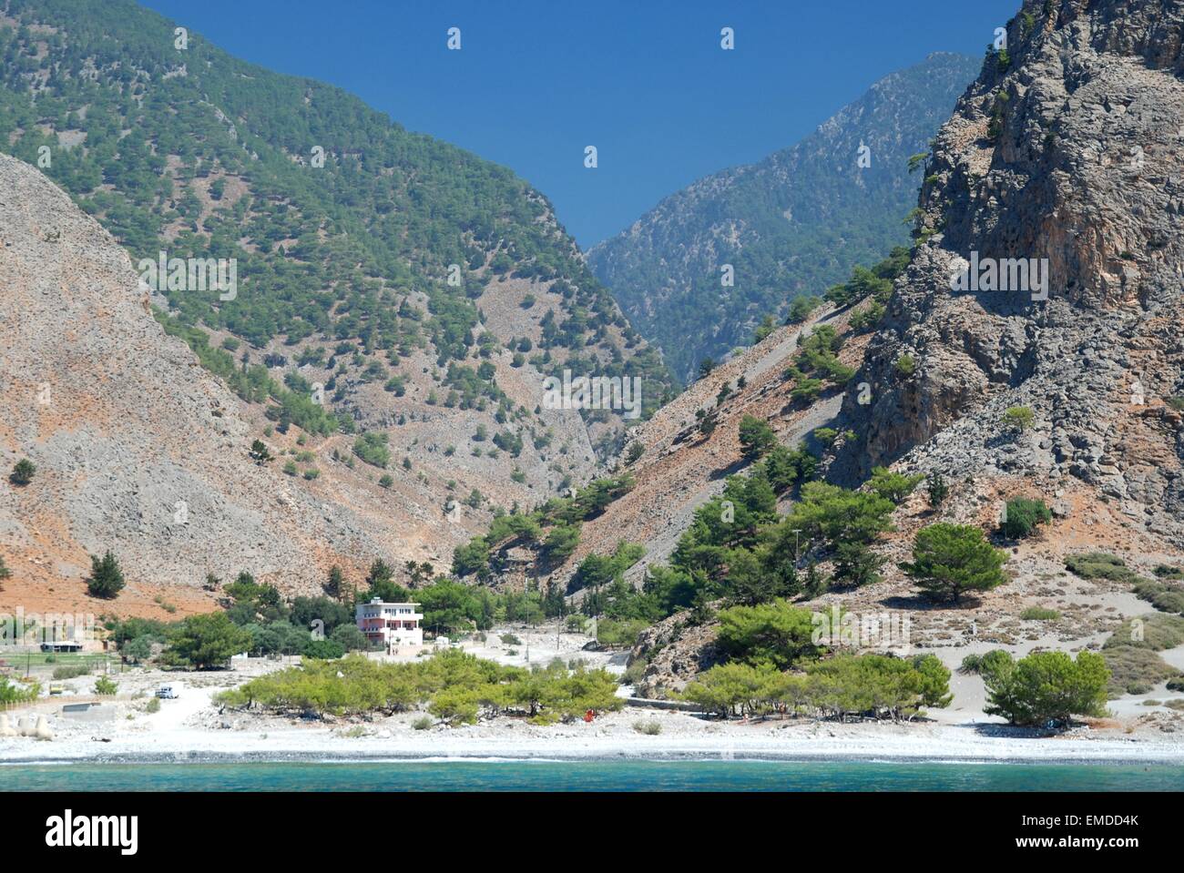 Embouchure de la gorge de Samaria, sud-ouest de la Crète, Grèce Banque D'Images