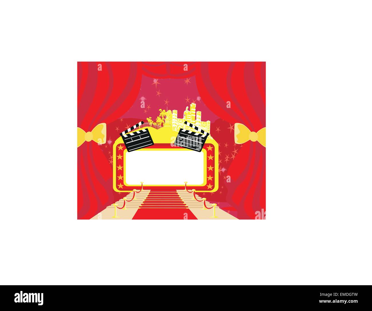 Tapis rouge premier , Hollywood résumé carte,film clapper board Illustration de Vecteur