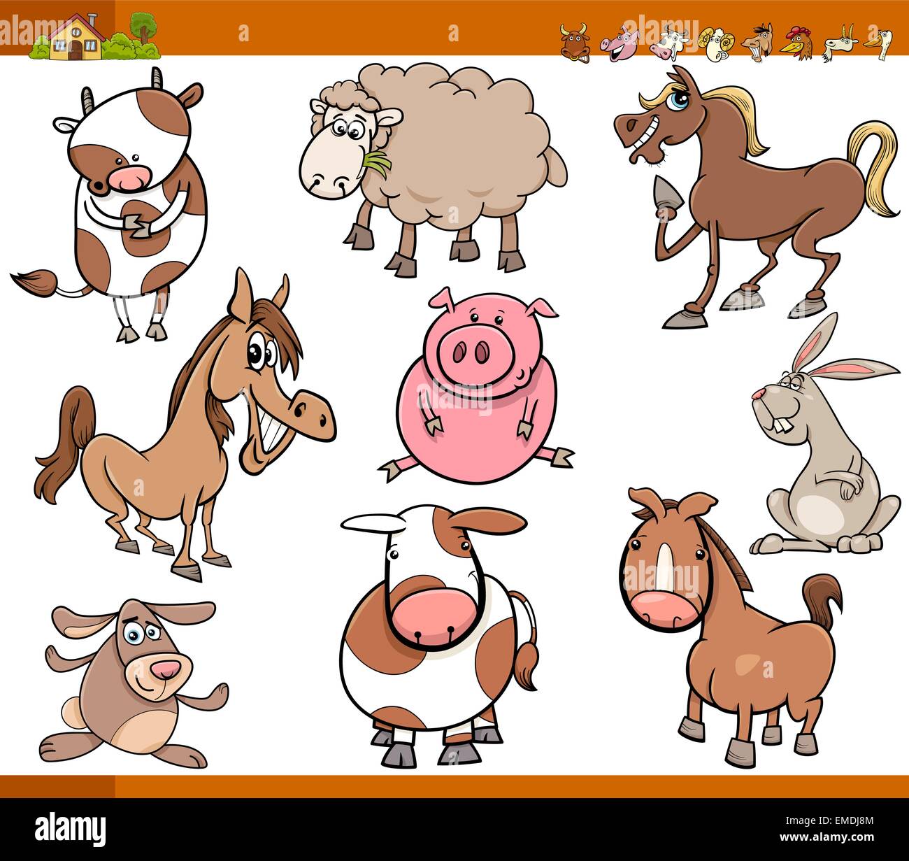 Cartoon Illustration Jeu de caractères animaux rigolos de la ferme Illustration de Vecteur