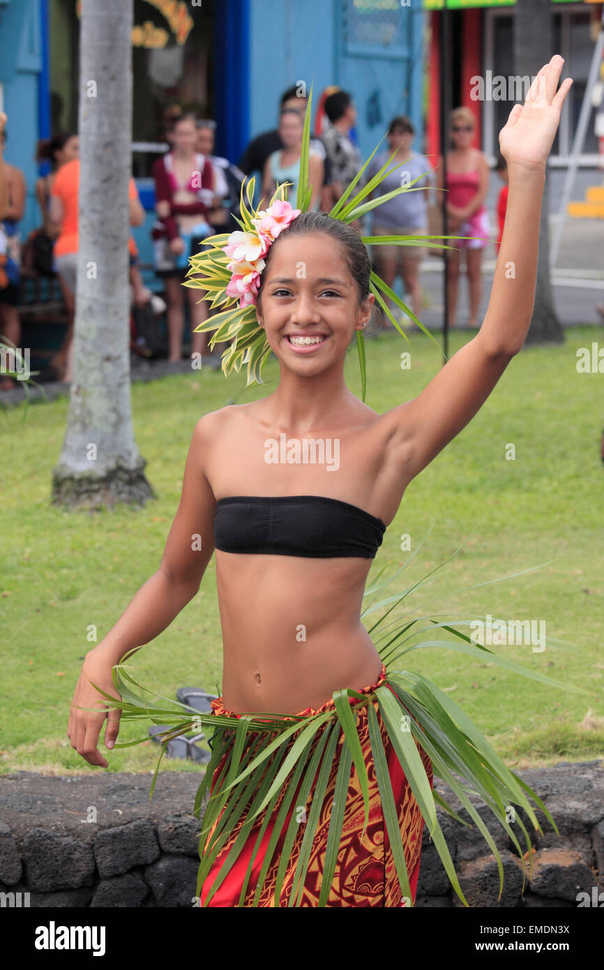 Hawaii, Big Island, Kailua-Kona, jeune fille danse, Banque D'Images