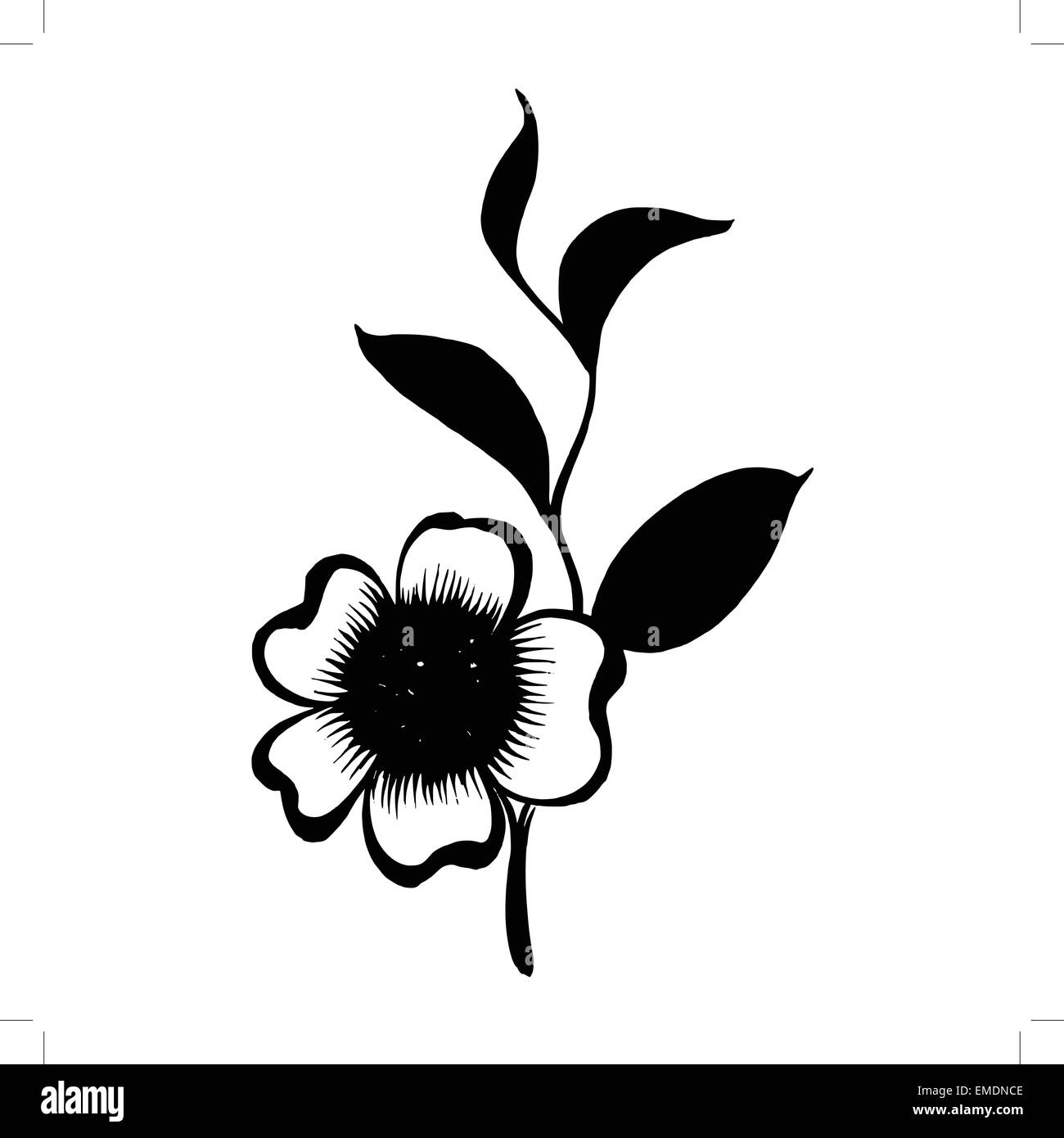 Direction générale de la silhouette d'un plateau avec des fleurs et des feuilles Illustration de Vecteur