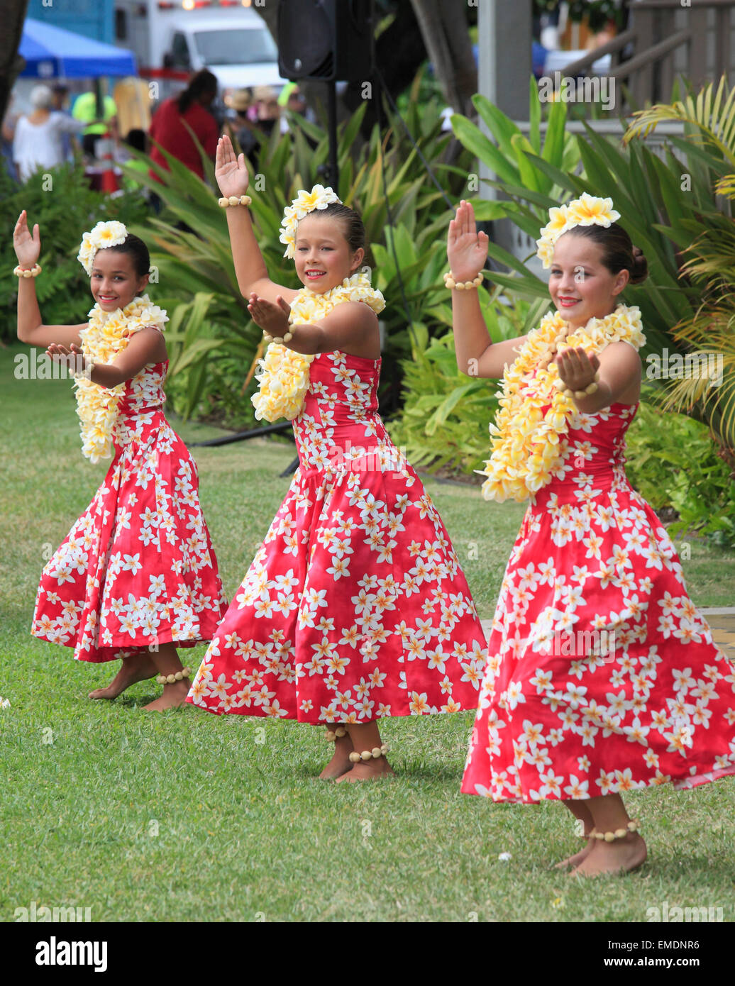 Hawaii, Big Island, Kailua-Kona, hula show, danseurs, Banque D'Images